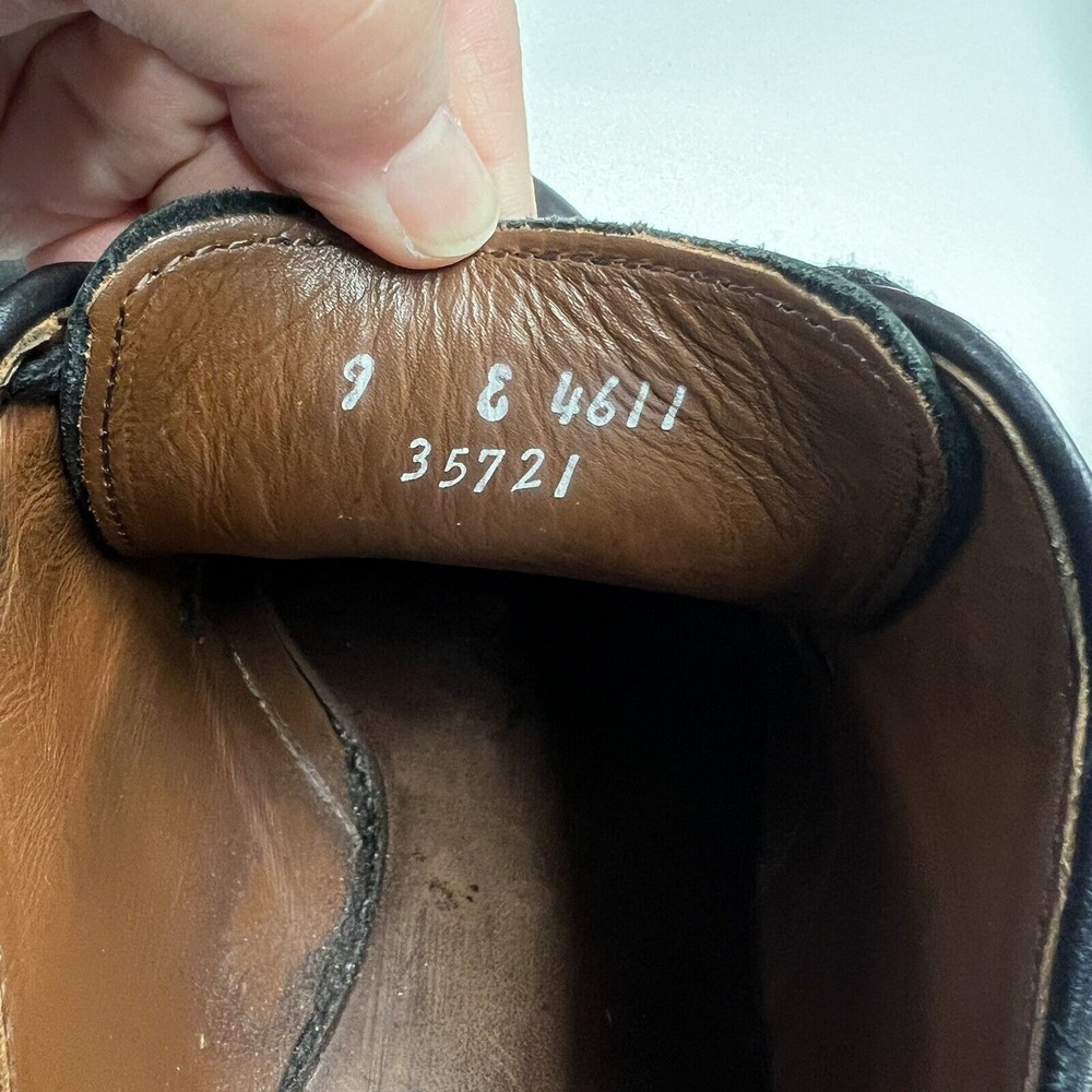 Allen Edmonds Leeds Black Leather Plain Toe Derby Shoes Mens 9 E 4611 USA Made - Picture 6 of 7